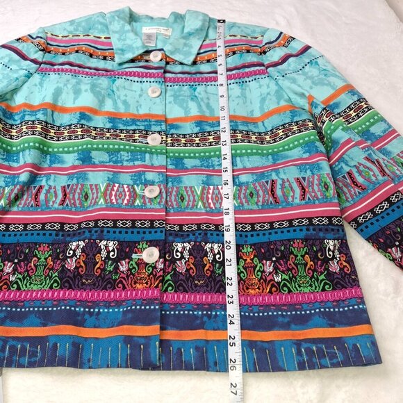 Coldwater Creek Multicolor Jacket Sz L Cotton Artsy Art-to-Wear Boho Aztec - Picture 8 of 13